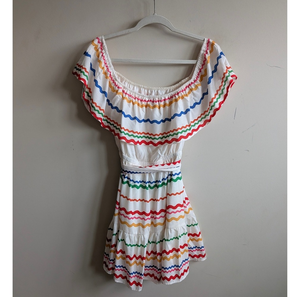 Flying‎ Tomato Multi Color Rick Rack Romper Off Shoulder Ruffle Large ID17771 - Picture 5 of 6